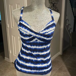 Athleta Swim Tankini Blue White Tie Dye Style 36‎ B/C